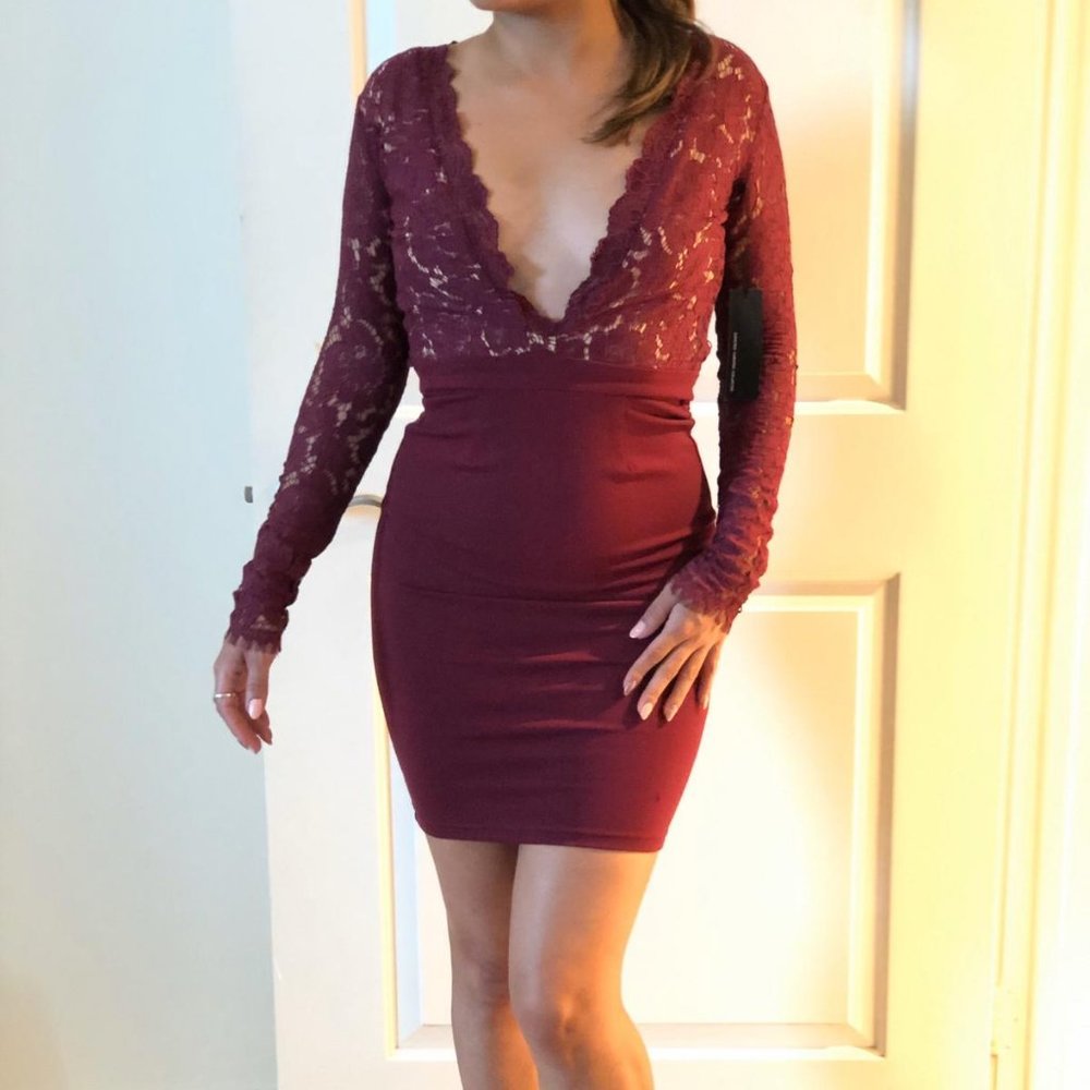 Wine red lace dress